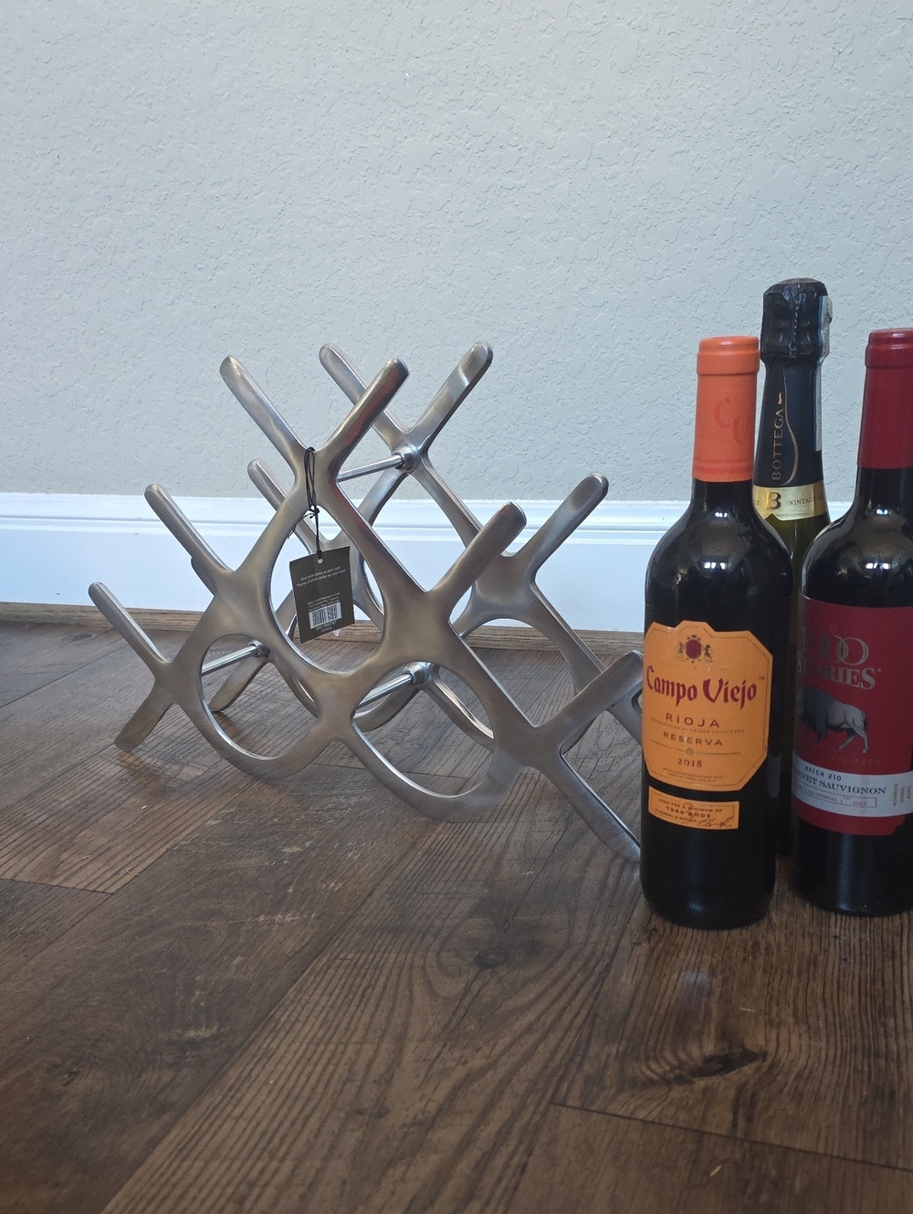 Pier 1 Import Silver Modern 8 Wine Bottle Rack - Sleek Tabletop Storage